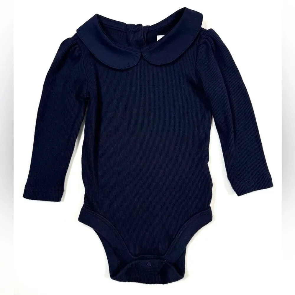 GAP Baby Girls Ribbed Long Sleeve Bodysuit 6-12 Months Classic Navy